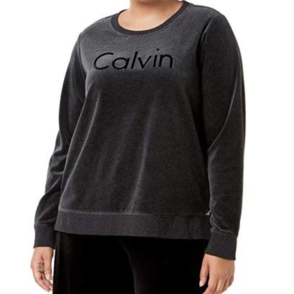 Calvin Klein Tops - LOGO VELOUR pullover Top gray